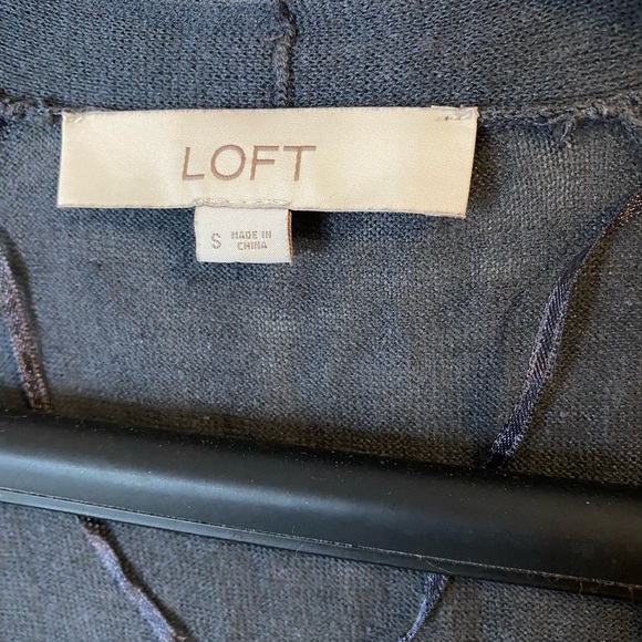 LOFT Gray and White Striped open front Cardigan Ramie blend - Picture 3 of 9